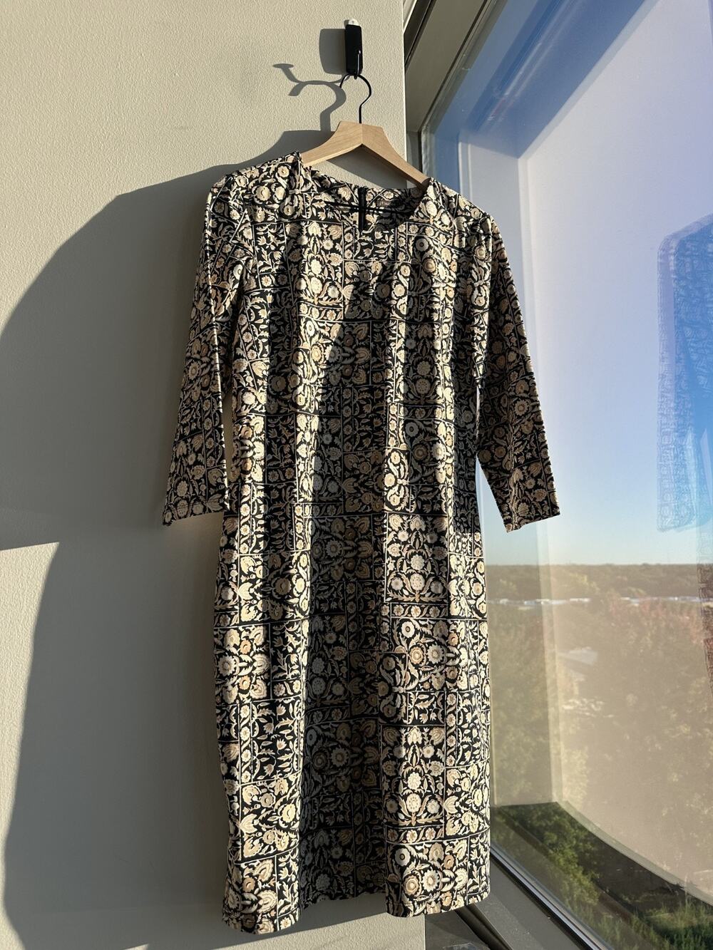 J.Mclaughlin Mini Shift Black Camel Potturri Sophia Dress Sz L